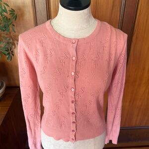Pink Flamingo Cardigan Knit Sweater, Banned Apparel Retro, Pinup 50s Style Large